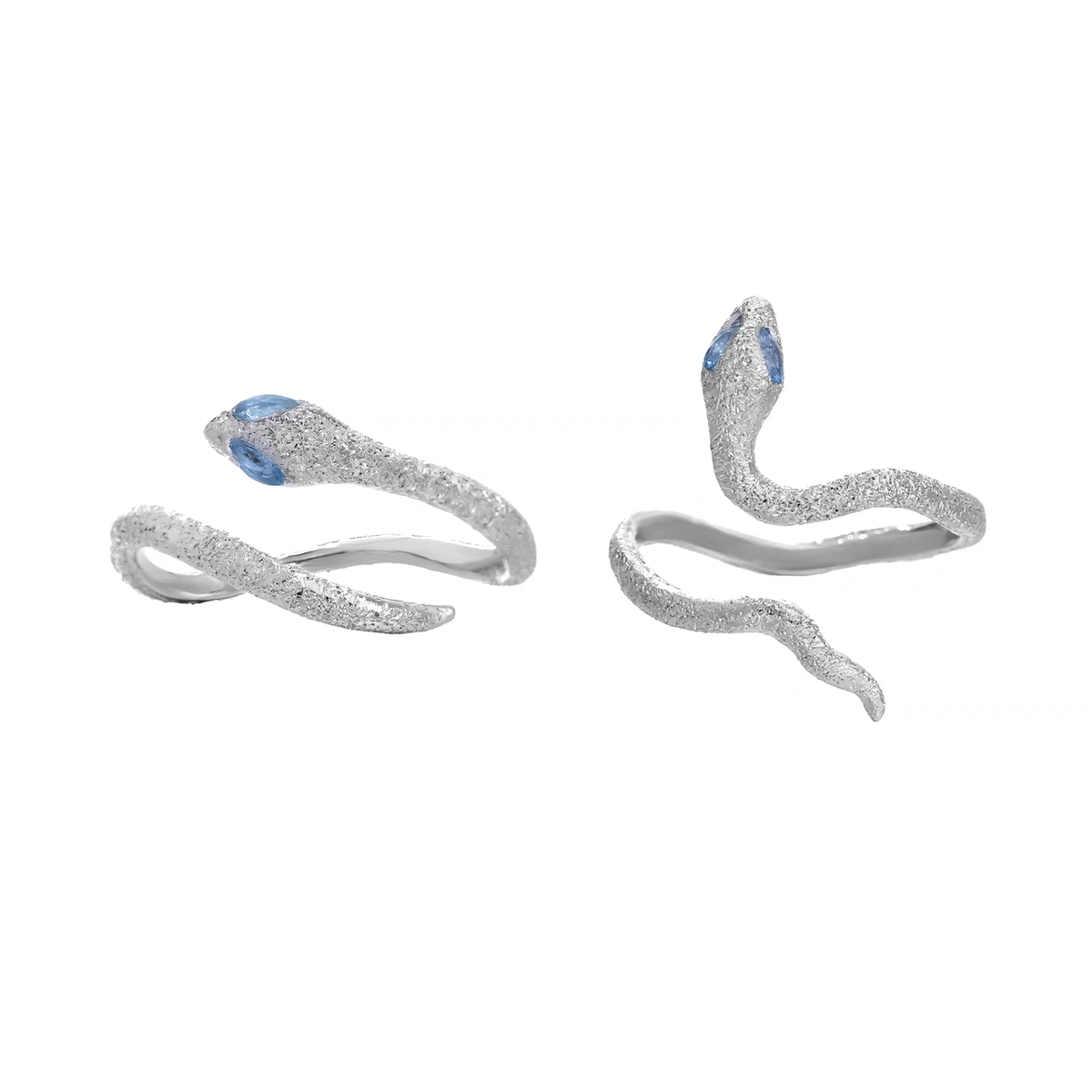 1 Pair 999 Sterling Silver Blue-Eyed Snake Couple Rings, Sparkly Textured Style, For Daily Wear & Valentine's Gifts