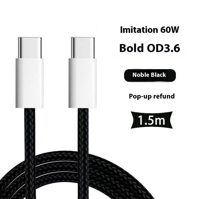 60W Double C Mobile Phone Braided Pd Charging Cable