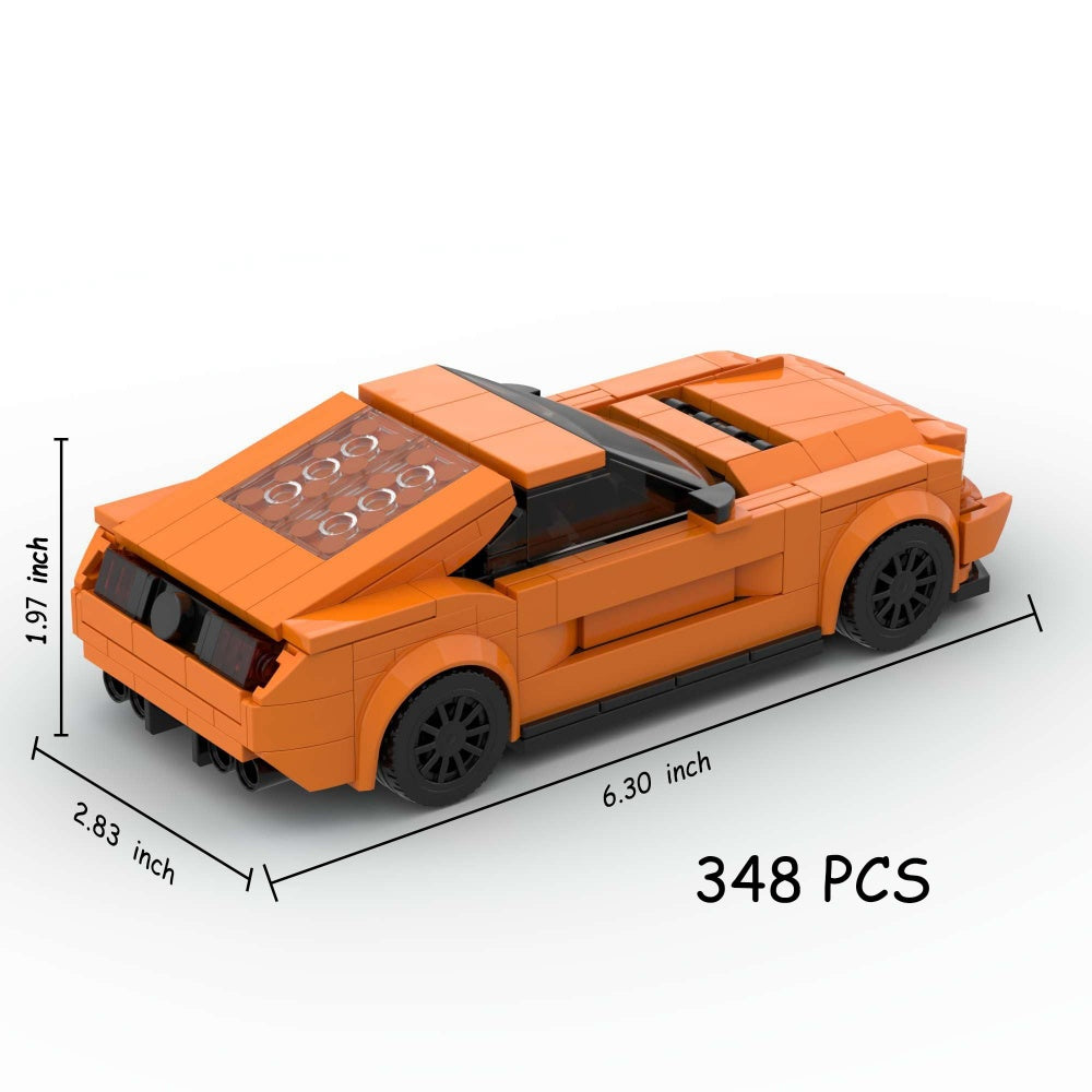 348PCS Sports Race Orange Muscle Car Building Blocks, Mustang Inspired Sports Coupe Toy Kit For Kids And Adult,Collectible Race Car Gift