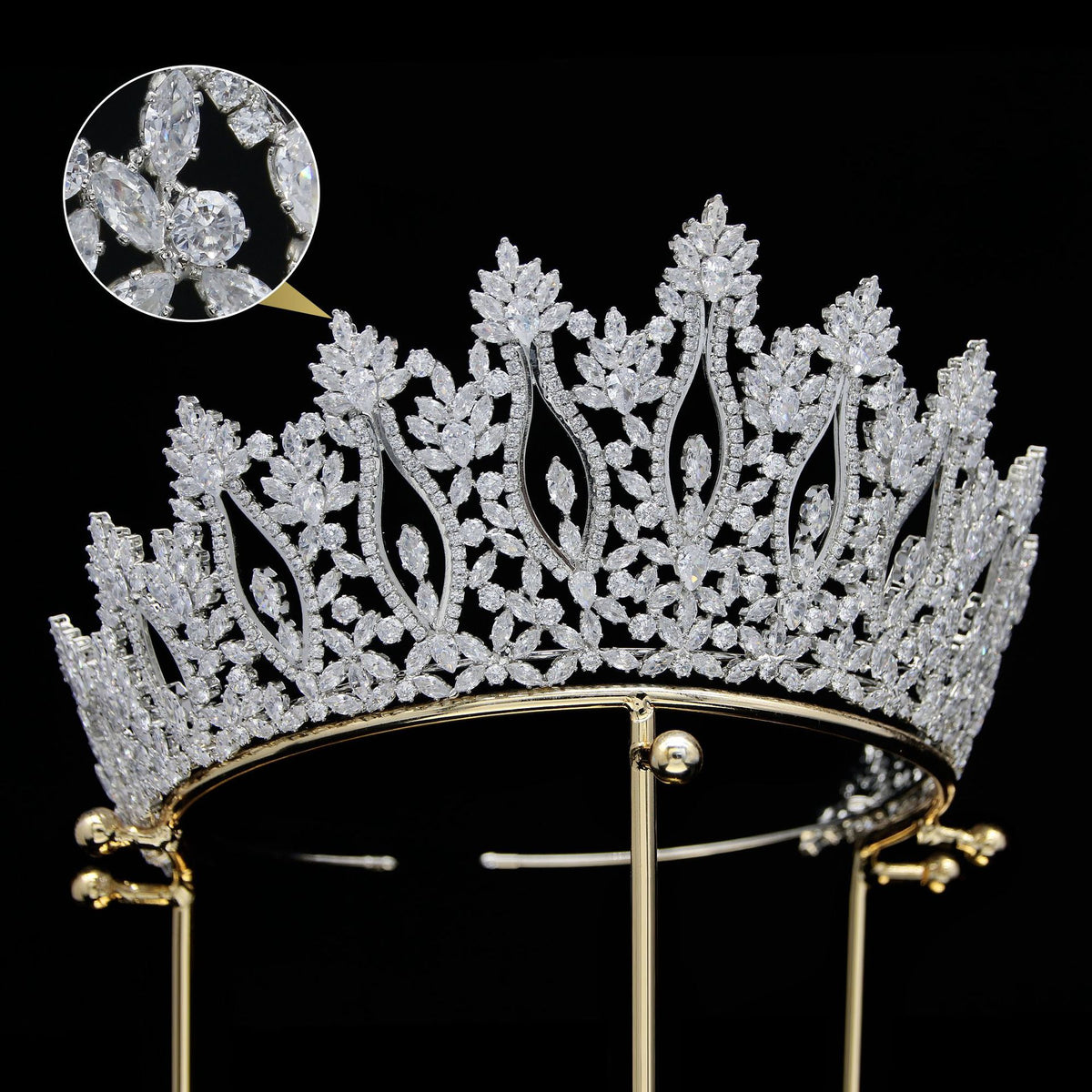 European And American Zircon Bridal Crown Headpiece With Metal Plating, Korean Style