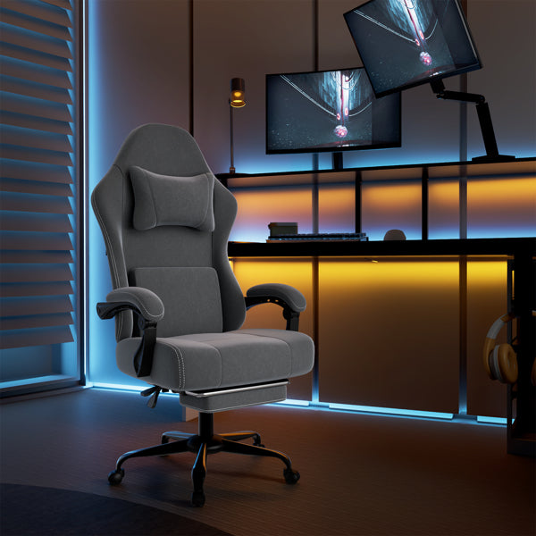 Ergonomic Gaming Chair, Video Game Chair With Massage Lumbar Support And Footrest, Height Adjustable Fabric Computer Chair With Pocket Spring Cushion, Gray