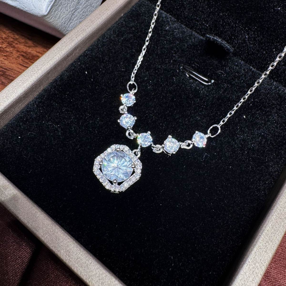 S999 Sterling Silver Sugar Cube Necklace For Women, Korean Style Zircon Clavicle Chain, Luxury Fashion Jewelry