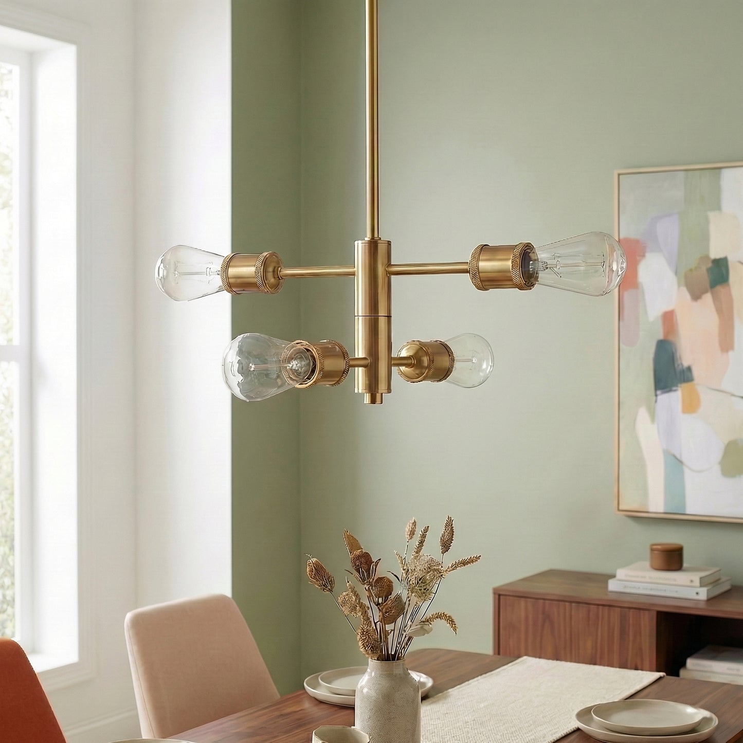 Trellis Four Lights Modern Gold Chandelier Vintage Pendant Fixture For Living Room Dining Kitchen 15 W X 6.75 H