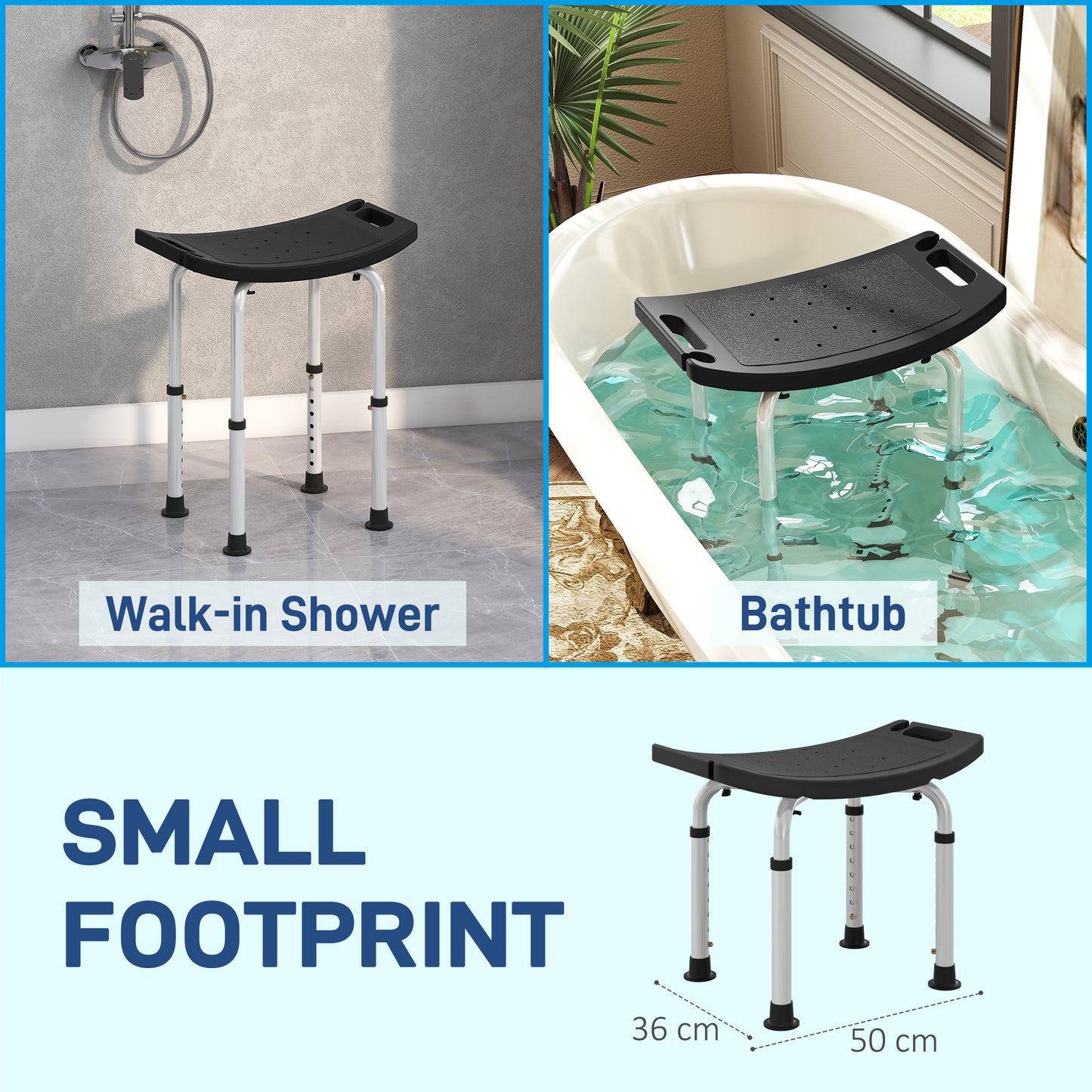 Height Adjustable Bath Stool, Aluminium Shower Stool With Non-Slip Pads For Elderly, Disabled, Seniors, Pregnant, Black