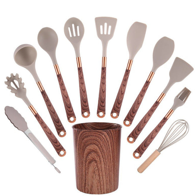 Silicone Wood-Grain Kitchen Utensil Set 12 Pieces Non-Stick Spatula