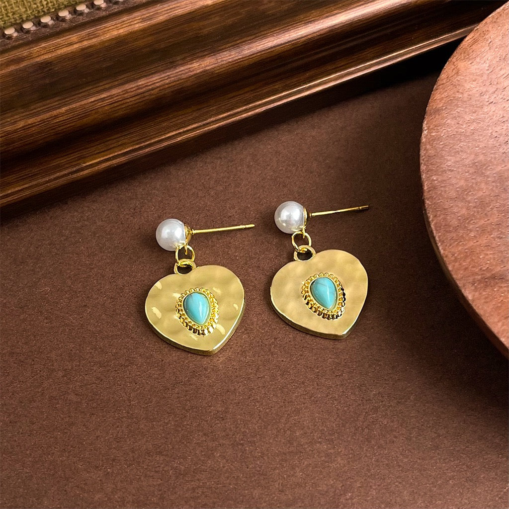 Retro Turquoise Earrings Women Vintage Style Heavy Industry Stud Earrings Bold Statement Fashion Jewelry