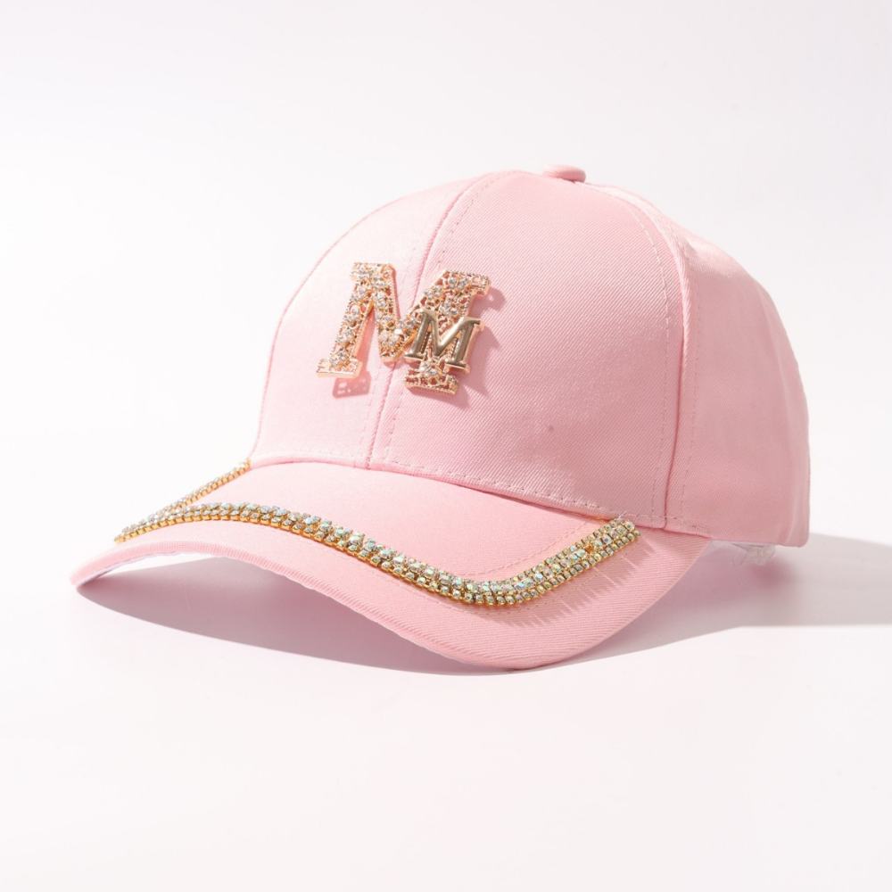 Women's High-end And Luxurious Sport Cap With Decorative Double M Letters And 3D Rhinestones. Perfect For Outdoor Sun Protection And Daily Wear.