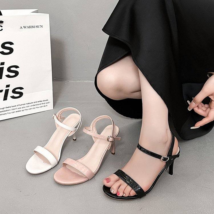 Women Summer New Open Toe High Heel Sandals, Single Strap Buckle Elegant Thin Heel Shoes For Outdoor Wear