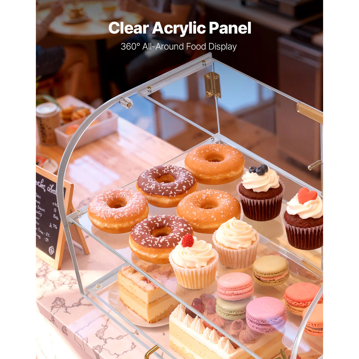 Bakery Display Case, 2-Tier Commercial Countertop Pastry Display Case, Clear Acrylic Bread Box For Kitchen, Party Cake Cabinet With Magnetic Rear Door For Cookie Dessert Donut, 22 X 14 X 14