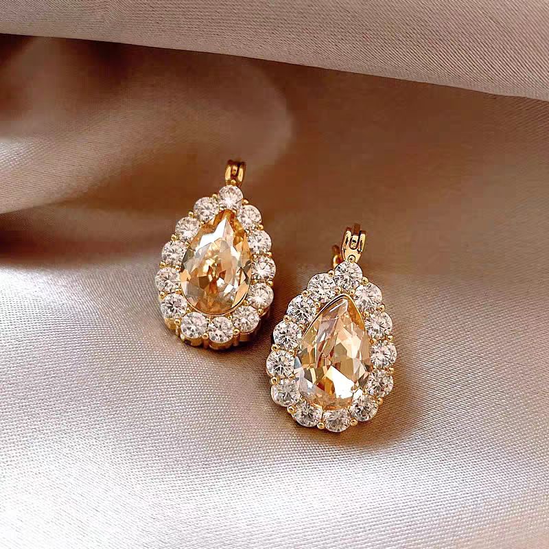 Double Sided Sparkling Zircon Teardrop Huggie Earrings For Women, Light Luxury Niche High-End Trendy Fashion Ear Jewelry Wholesale