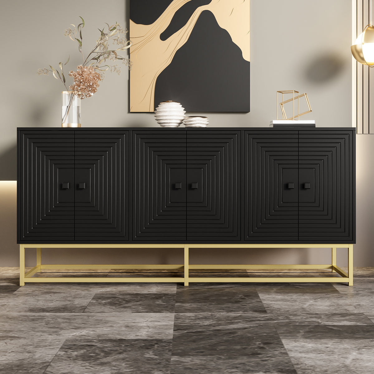 Modern Black Storage Cabinet With 3 Double Doors, Large Storage Space And Matt Surface Stylish Sideboard Cabinet For Living Room, Dining Room & Office, Practical Organization In Everyday Life