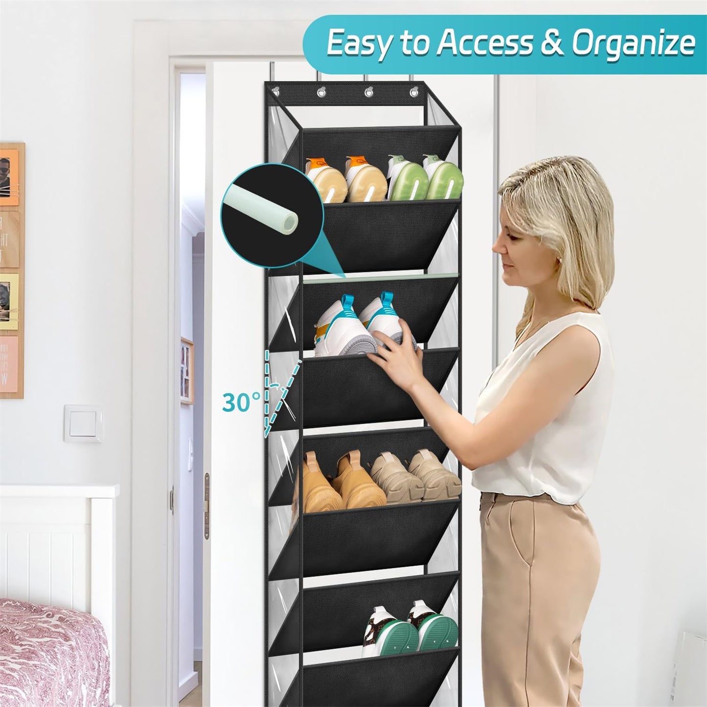 Shoe Organizer, 10-Compartment Door Shoe Organizer, Space-Saving Hanging Shoe Holder For The Front Door—Storage Accessories Set