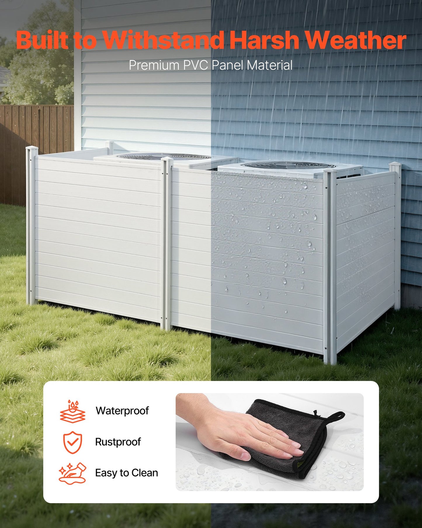 4 Panels Outdoor Privacy Screen, 50 X 50 In Air Conditioner Fence With 27.6 In Ground Stakes, Pool Equipment Enclosure, Horizontal Vinyl Privacy Fence, Ideal For Trash Can And A/C Units, White