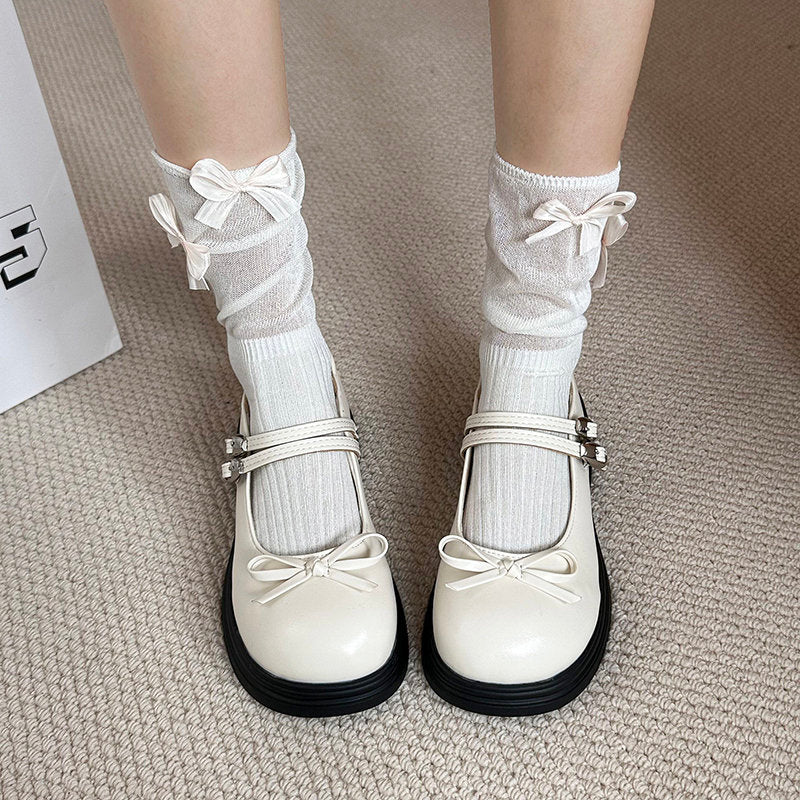 Black French Shallow Mouth Thick Sole Single Shoe For Women 2025 New Summer Dress Retro Height Increasing Thick Heel Mary Jane Shoes