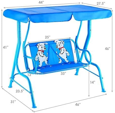 Outdoor Kids Patio Swing Bench With Canopy 2 Seats