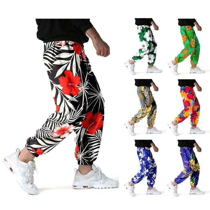 Men's Loose Harem Yoga Harem Hawaiian Pattern Print Drop Crotch Jogger Pants