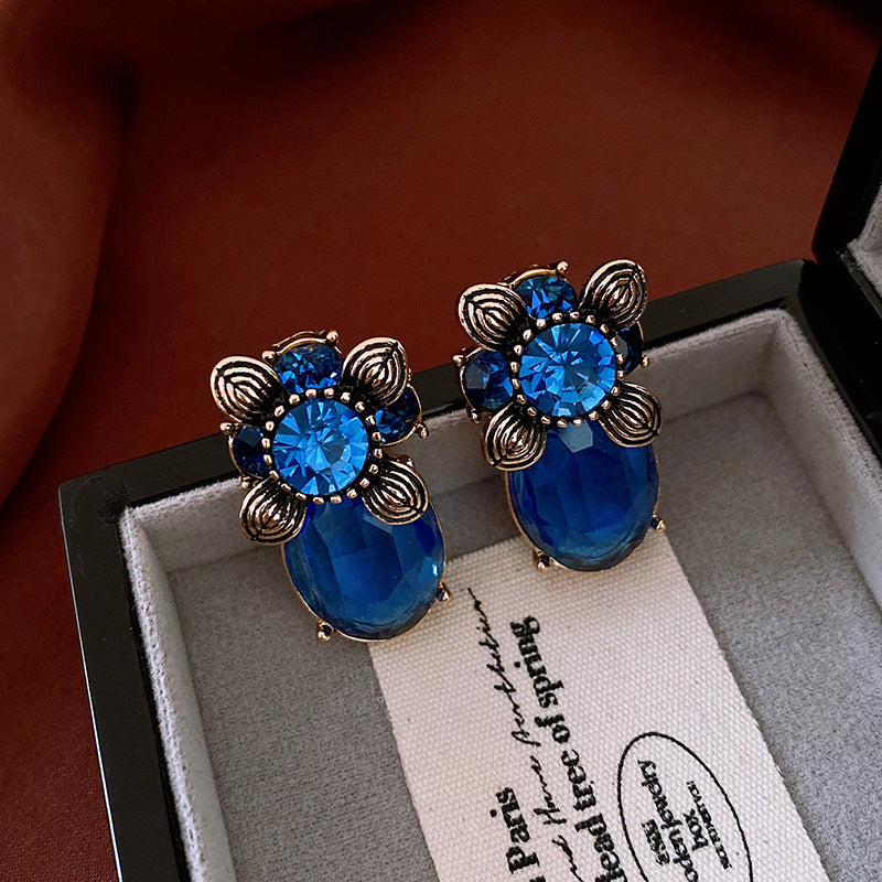 Fashion Vintage Zircon Earrings Women Trendy CZ Stud Earrings Retro Light Luxury Jewelry