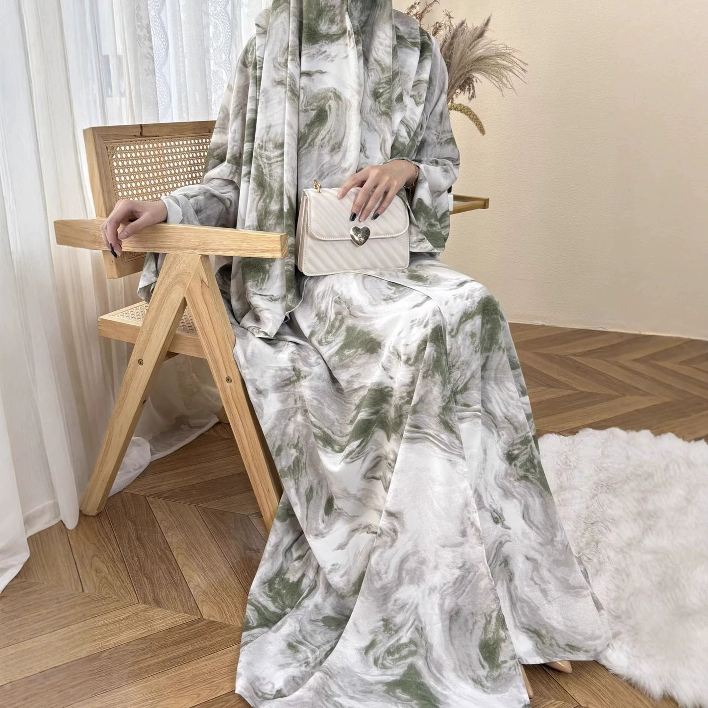 Ink-wash Full-body Print Robe Cardigan Elegant Long Tunic