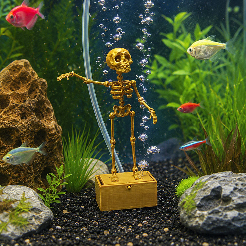 Movable Skeleton Aquarium Ornament, 3D Printed Articulated Skeleton Decor With Swing Treasure Box Base, Fish Tank Underwater Landscape Decoration