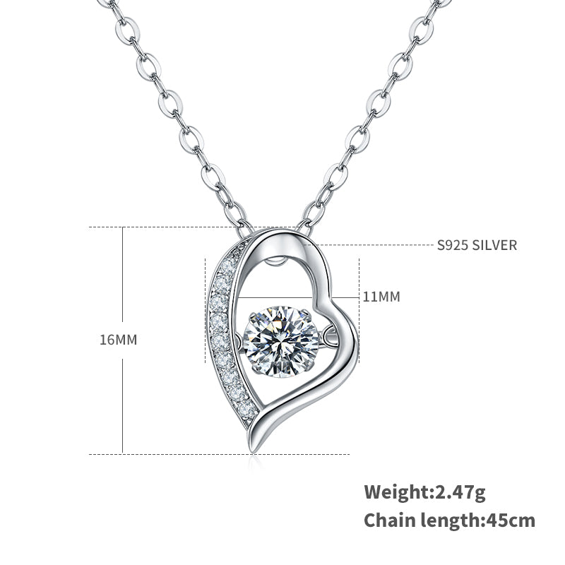 S925 Sterling Silver 0.5ct D Color VVS1 Moissanite Open Heart Necklace 45cm Platinum Plated GRA Certified Gift Box