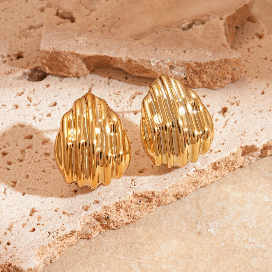 Exaggerated Pleated Irregular Leaf Earrings For Women - Bold Statement Stud Earrings, Unique Designer Fashion Jewelry