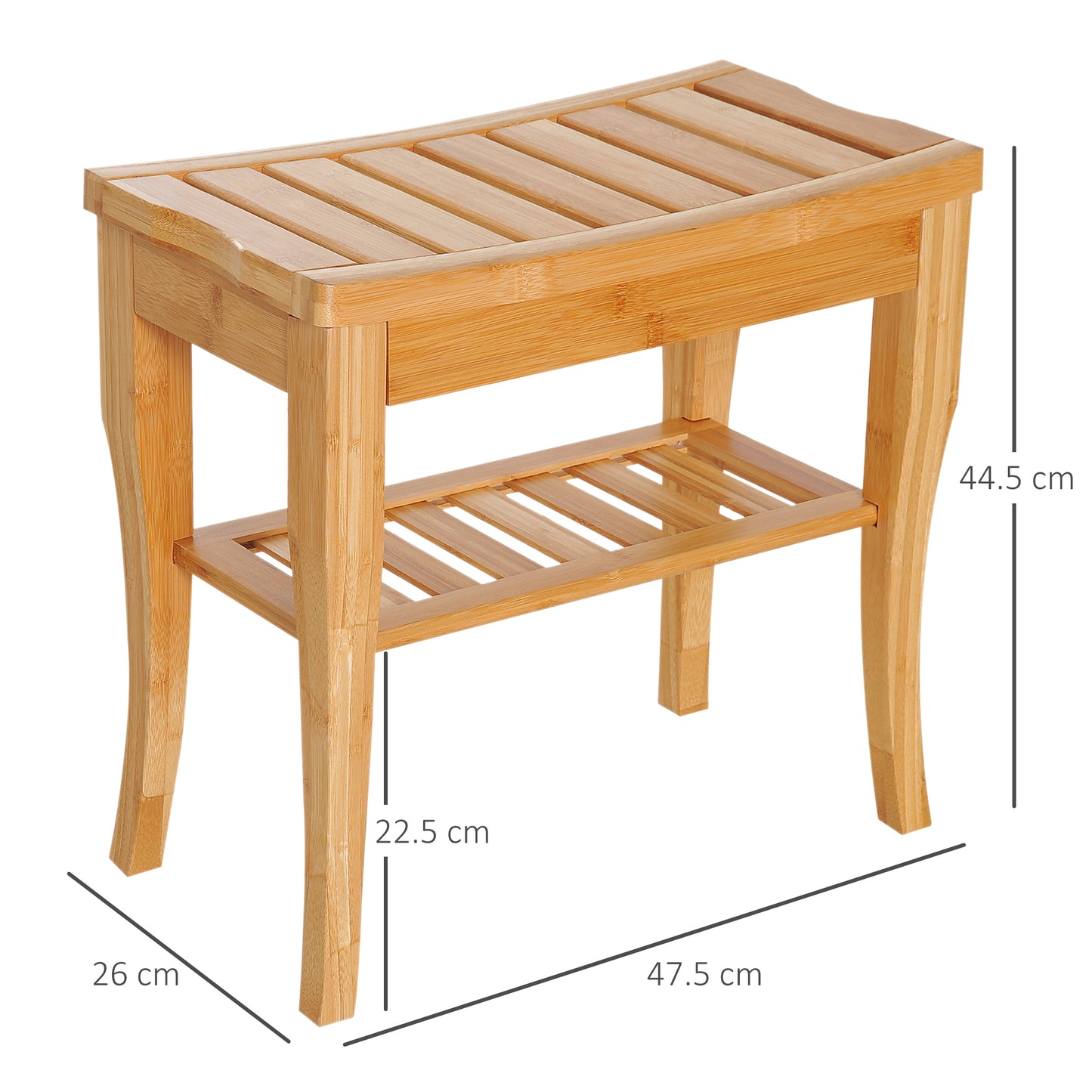 45cm 2-Tier Slatted Shower Bench Storage Seat W/ 4 Legs Comfortable Safe Bathroom Stool Spa Bath Organiser
