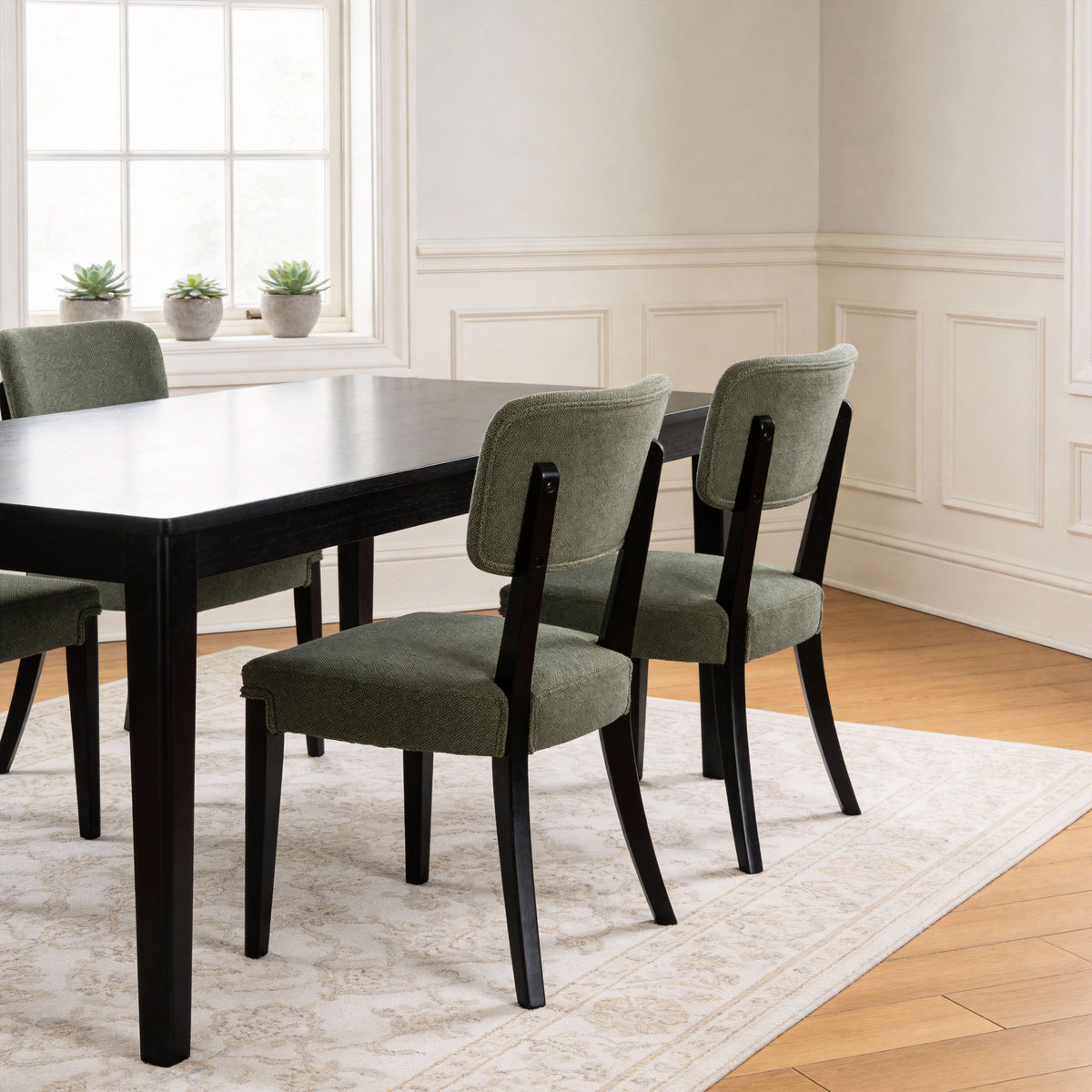 Modern Armless Dining Chairs Set Of 2, Green, Contemporary Side Chairs With Wood Legs Versatile Accent Chairs For Dining Room, Kitchen, Or Living Room