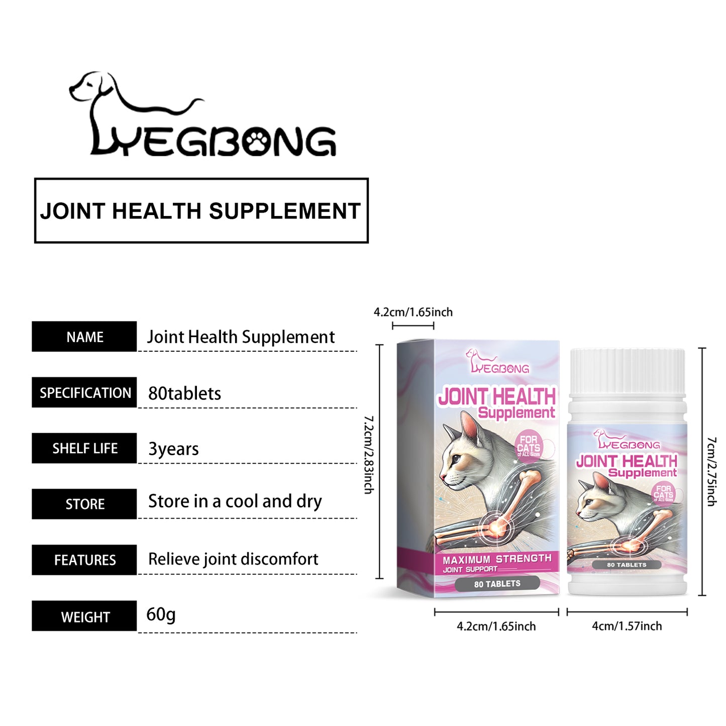 Cat Joint Health Support Tablets, Glucosamine Joint Supplement For All Breeds & Sizes Cats, 80 Count Joint Care Chewable Tablets To Relieve Joint Discomfort