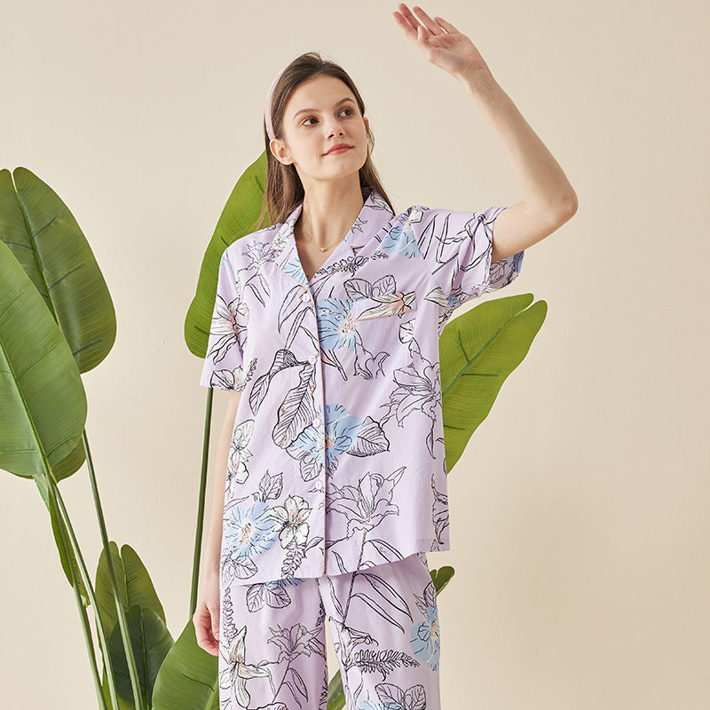 Modal Cotton Active Printed Pajamas Women's Long Velvet Suit