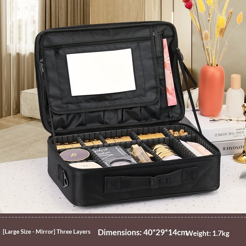 Large Capacity Makeup Bag, Multi-layer Embroidered Nail Art And Makeup Artist Makeup Storage Bag, Handheld Portable Toolbox Bag
