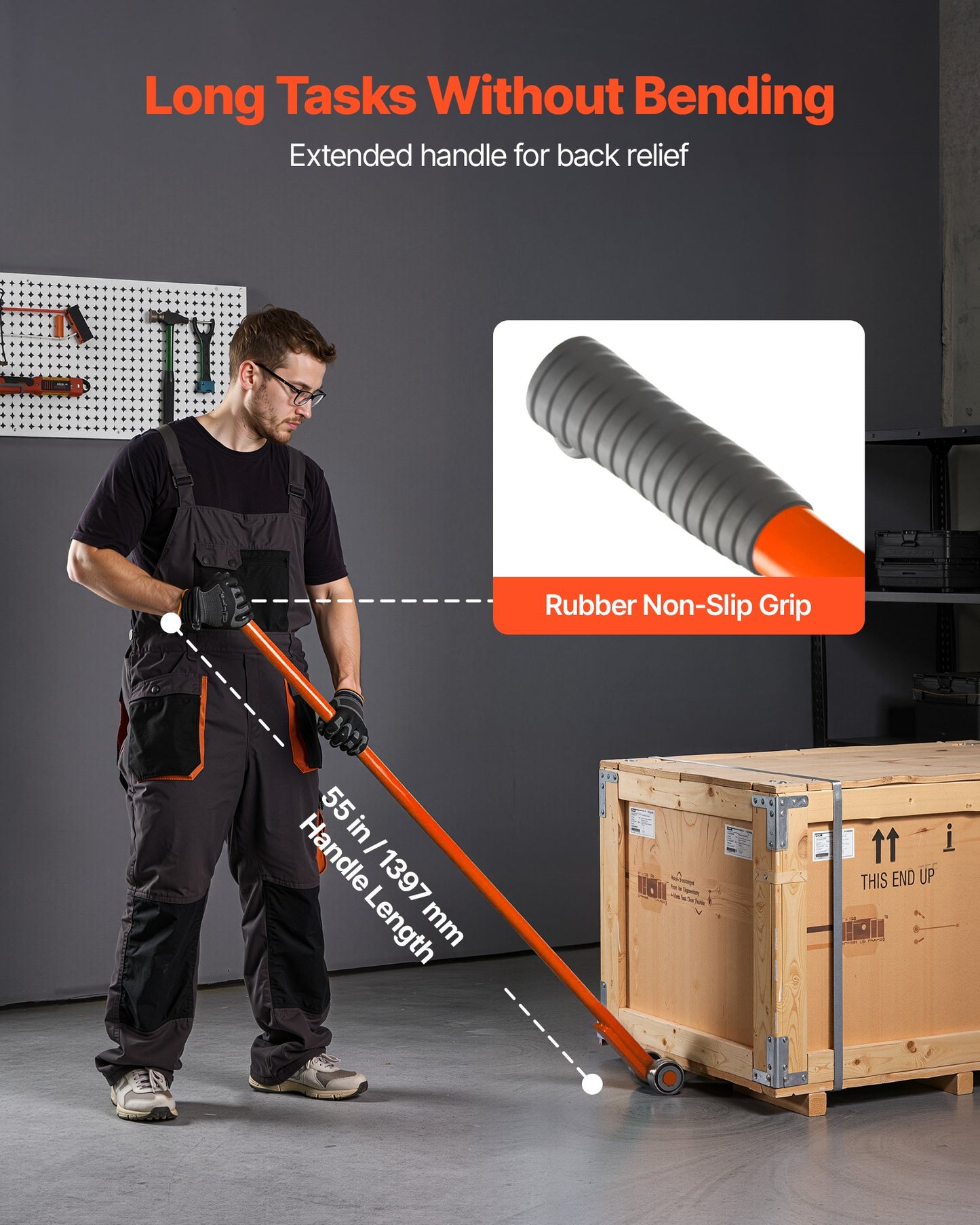 Prylever Bar, 6600 Lbs Weight Capacity, 56 Inch Carbon Steel Handle Lever Dolly, Pry Lever Bar With Wheels For Large Pallets, Heavy Items, Concrete Blocks, Heavy Duty Equipment Handling