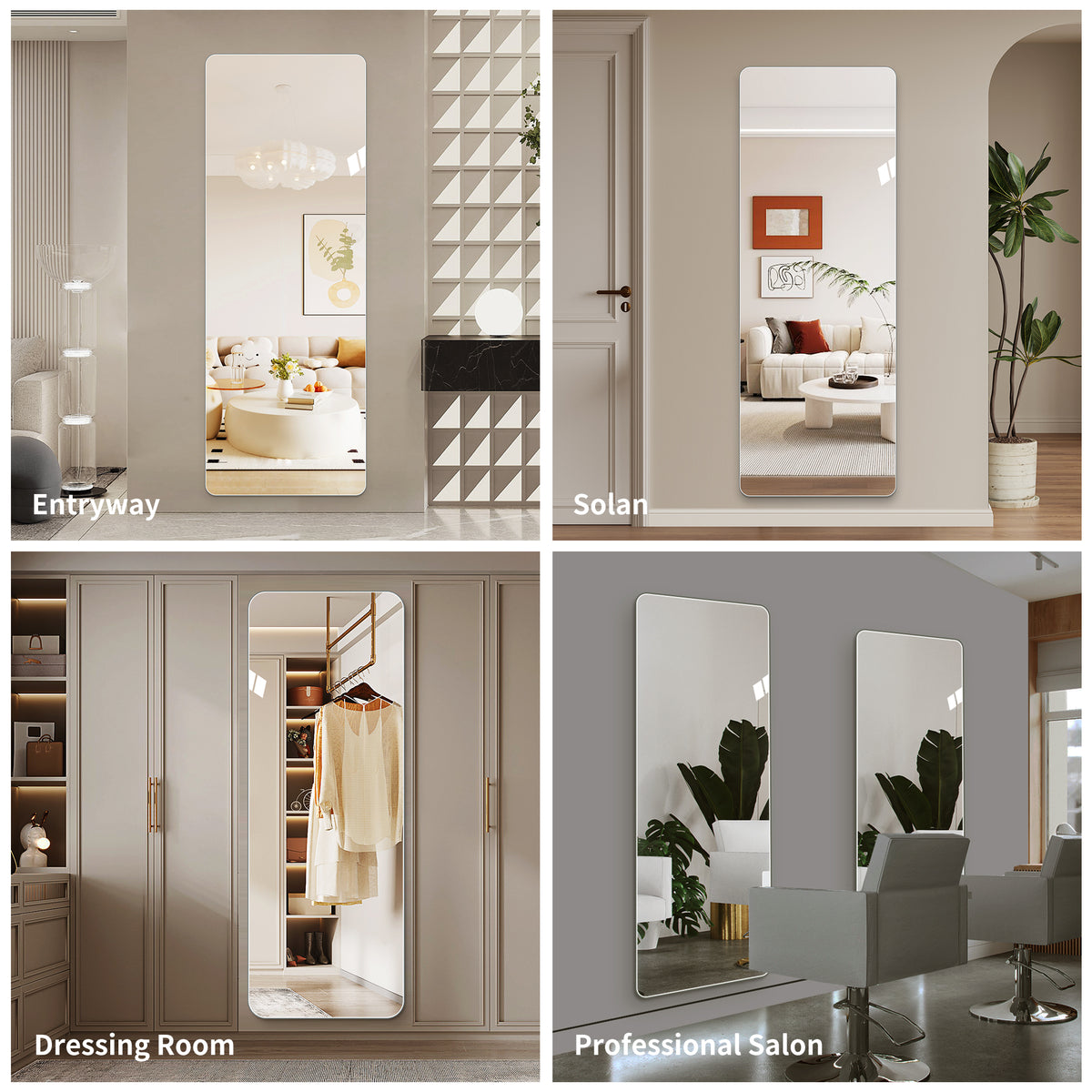 60 X 15 Inch Full Body Round Corner Mirror For Living Room Bedroom Cloakroom Wall Hanging With Hanging Hole High Quality 5mm Silver Mirror Explosion-proof Glass