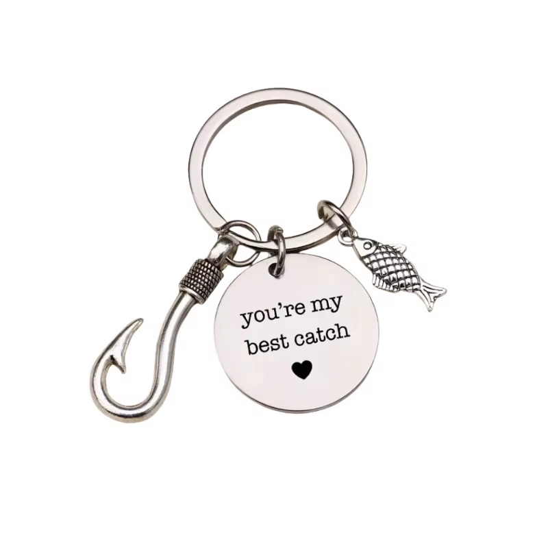 4pcs Stainless Steel Mountaineering Chain Keychain Metal Fishing Enthusiast Gift With Cartoon Style Fish Hook