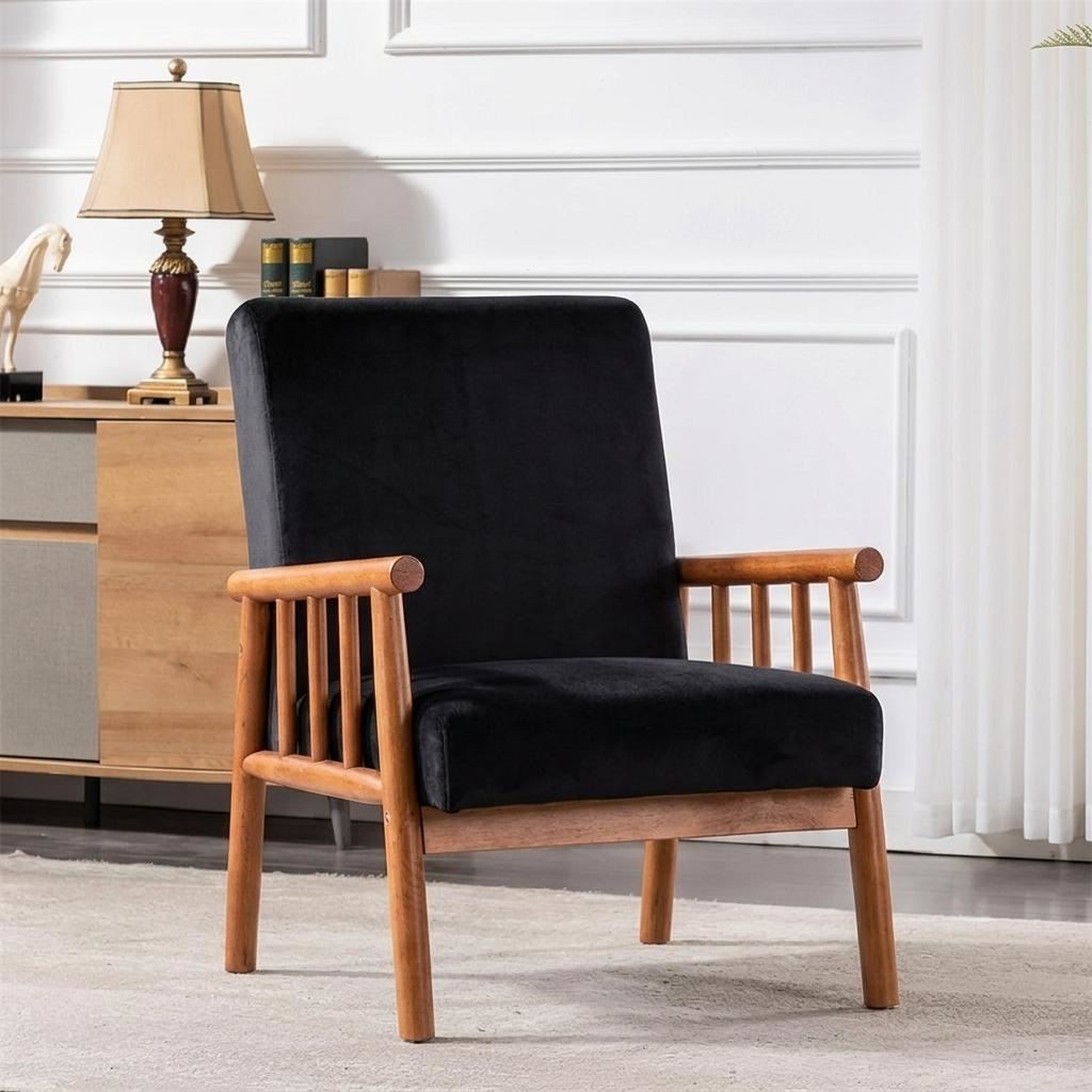 25 Wide Classic Mid-Century Modern Arm Chair, Black