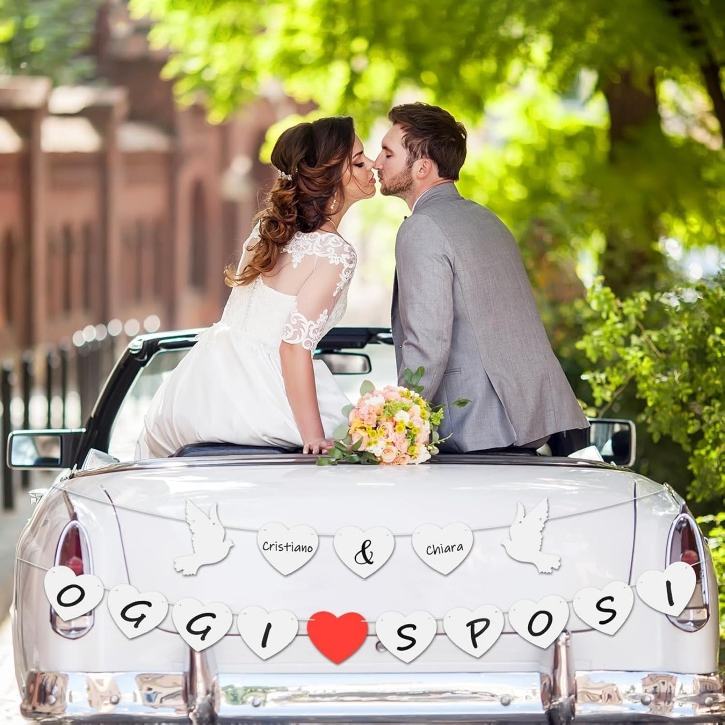 “OGGI SPOSI” Banner As A Paper Pennant Chain, Italian Wedding Decor With Romantic Lettering, Festive Garland For Wedding Tables And Photo Backdrops—Party Accessories Set