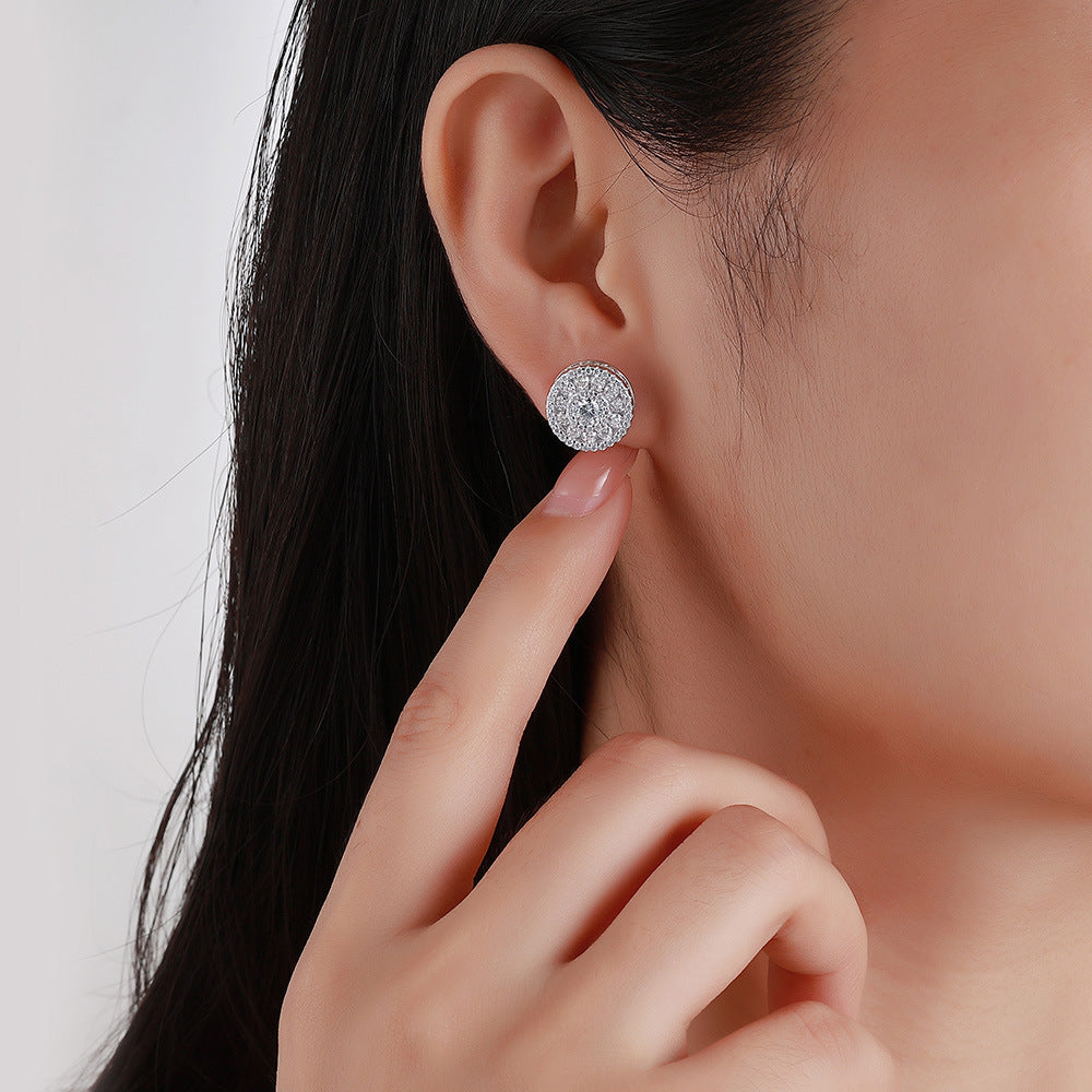 S925 Sterling Silver Round Halo Stud Earrings, 4mm D-VVS1 Moissanite, Platinum Plated 4.7g Women's Jewelry With Gift Box