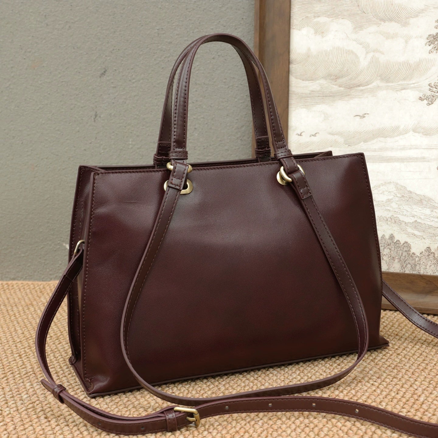 Genuine Leather Women's Bag, Versatile First-Layer Cowhide Underarm Bag, Light Luxury Simple Commuter Fashion Handheld Crossbody Tote