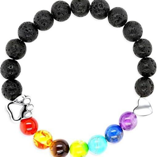 Colorful Stone Silver Dog Paw Prints Love Yoga Bracelet