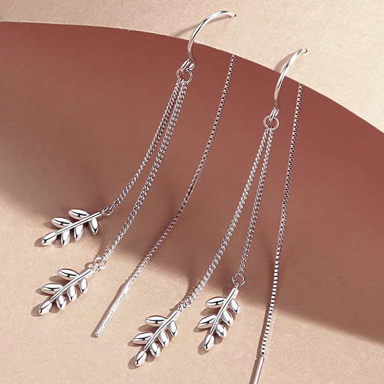 1 Pair 999 Sterling Silver 3D Wheat Ear Long Tassel Threader Earrings, Fresh & Elegant, Perfect For Daily, Dating & Gifting, Ideal Valentine's Gift