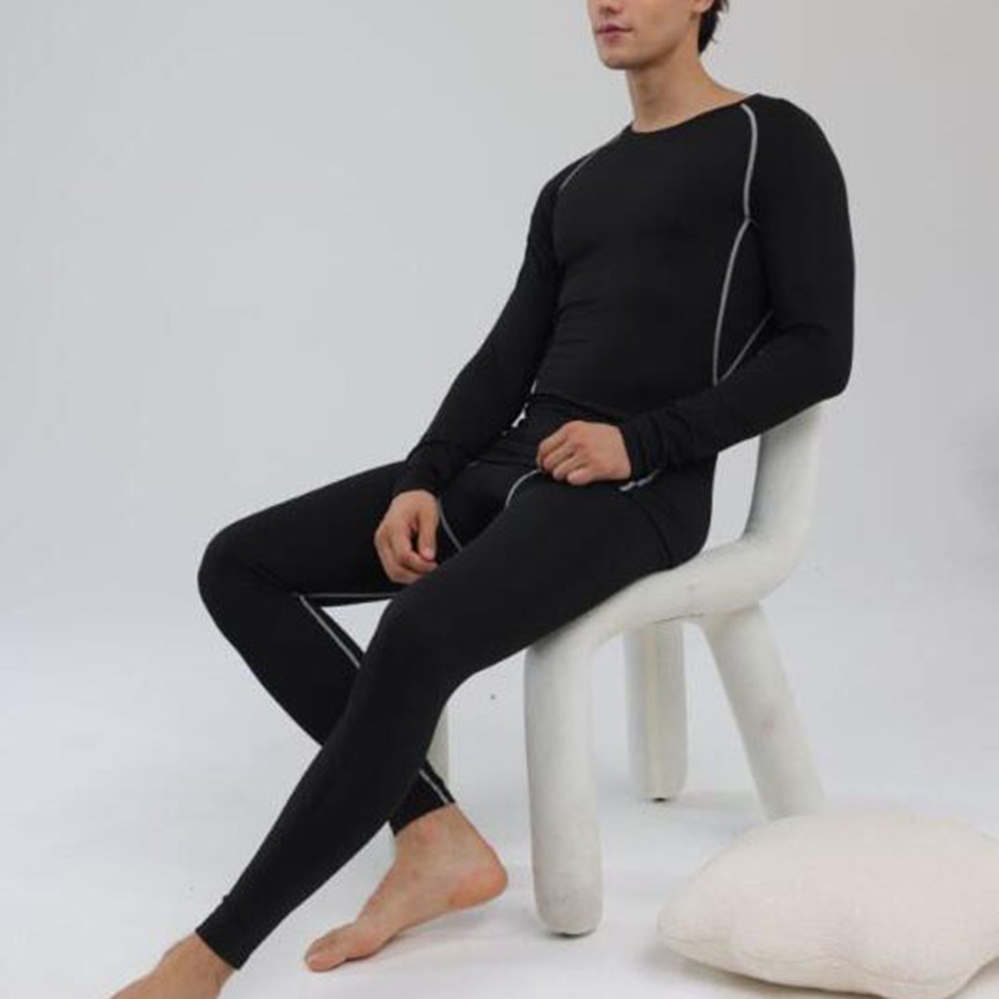 Men Thermal Underwear Set Slim Fit Base Layer Underwear Top Bottoms Suit For Home Outdoor Activities M