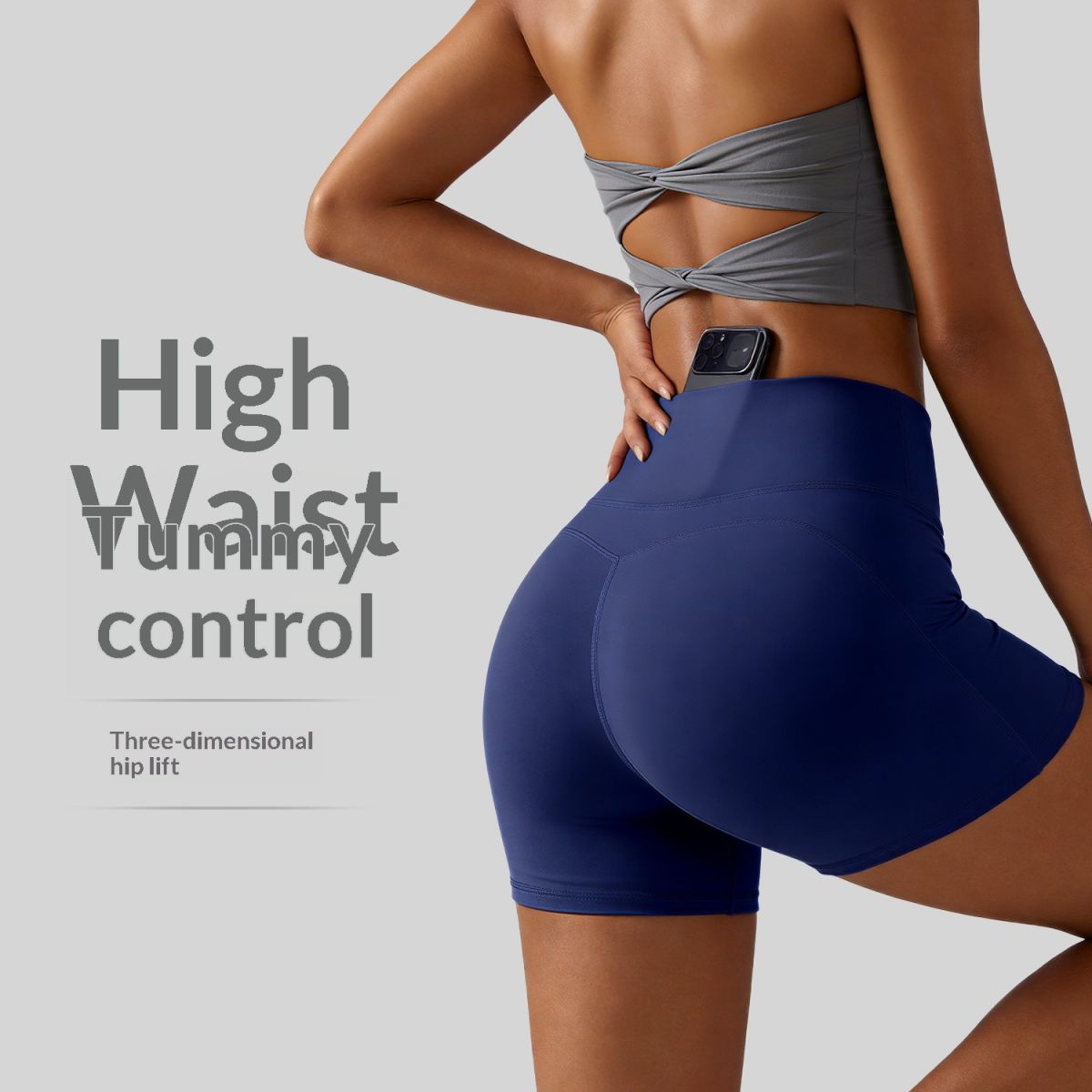 Invisible Back Pocket Athletic Shorts Slim-Fit Womens Fitness Capri Pants