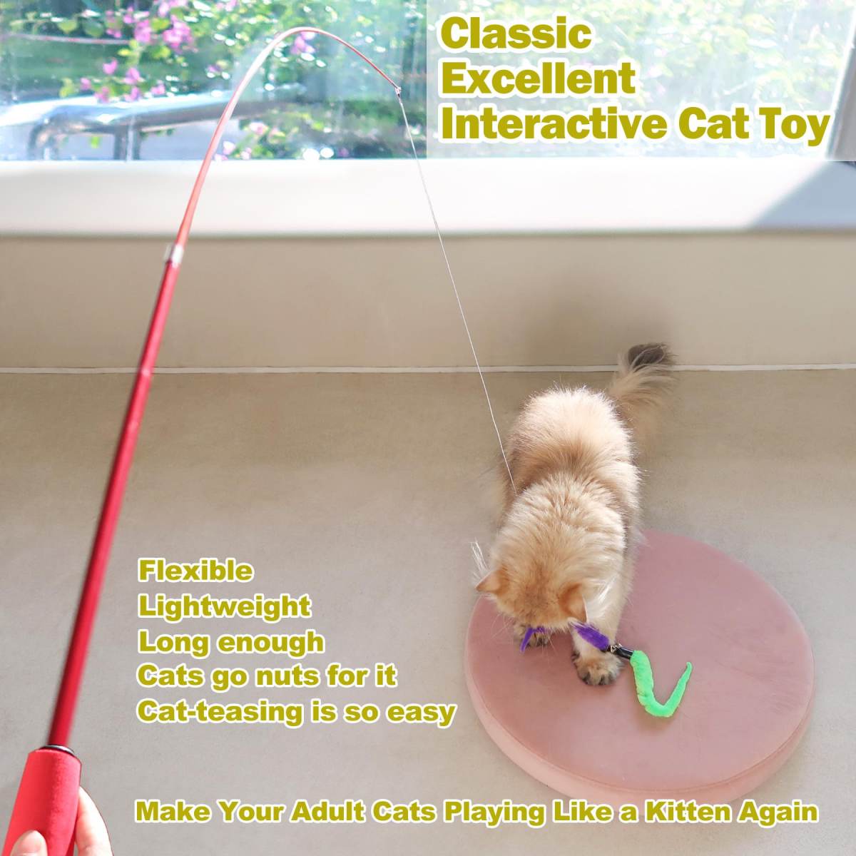 Cat Toys For Indoor Cats, Interactive Cat Toy 2PCS Retractable Wand Toy And 9PCS Cat Feather Toys Refills, Funny Kitten Toys Cat Fishing Pole Toy For Bored Indoor Cats Chase And Exercise