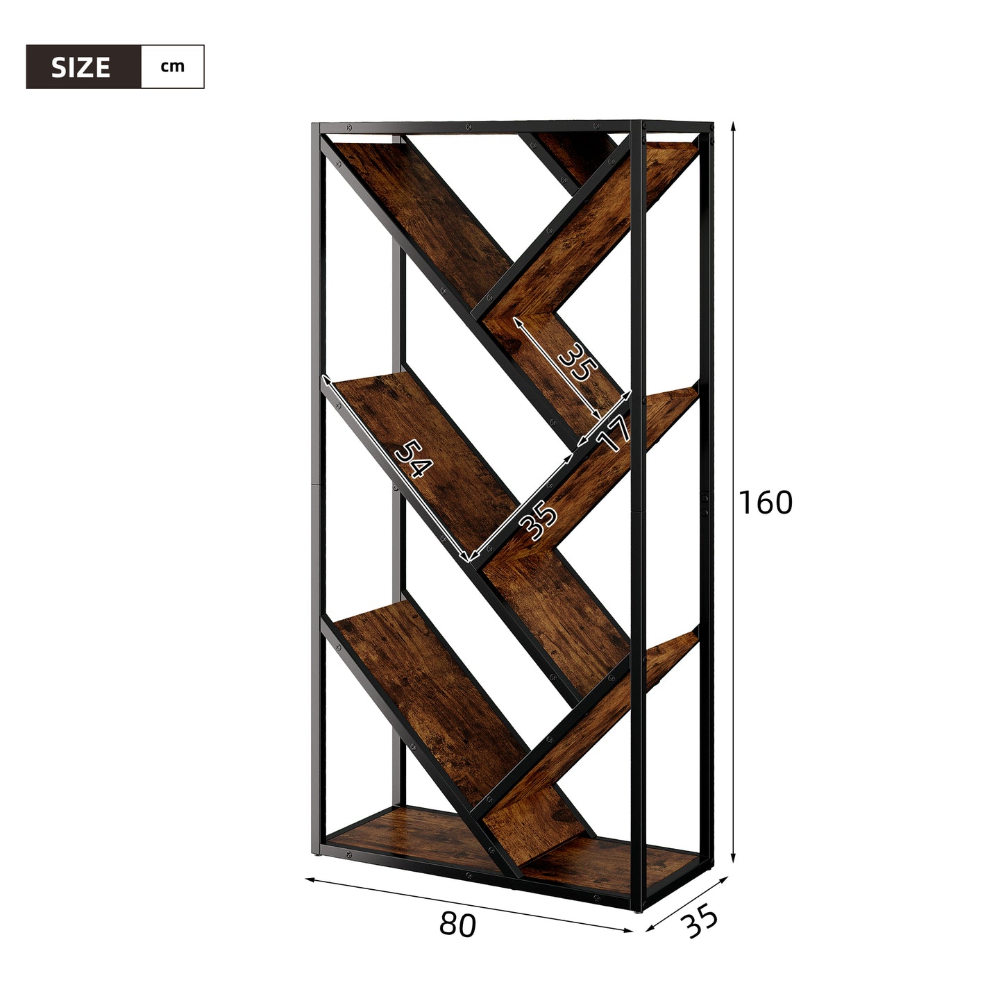 80x35x160cm Tree Shelf Stand Shelf 8 Tiers, Corner Shelf Space Saving, Storage Shelf For Bedroom, Living Room, Home Office, Stable, Anti-Tilt, Bookcase, Shelf