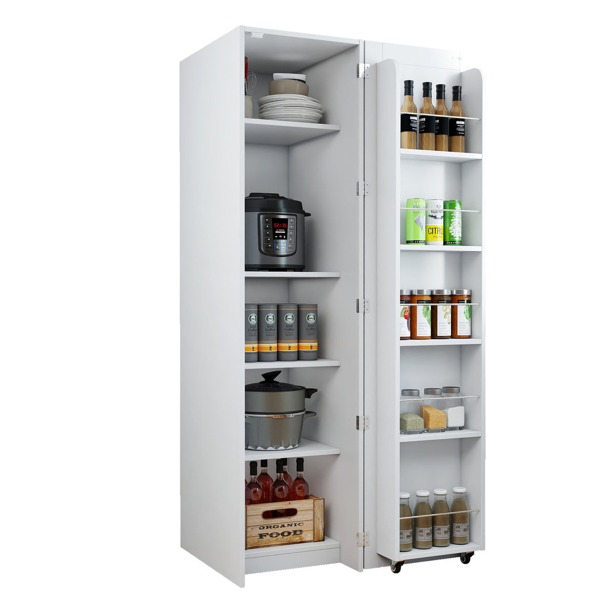 Kitchen Pantry Cabinet, White Freestanding Buffet Cupboards Sideboard With Doors & Shelves, Kitchen Pantry Storage Cabinet For Kitchen, Living Room And Dinning Room