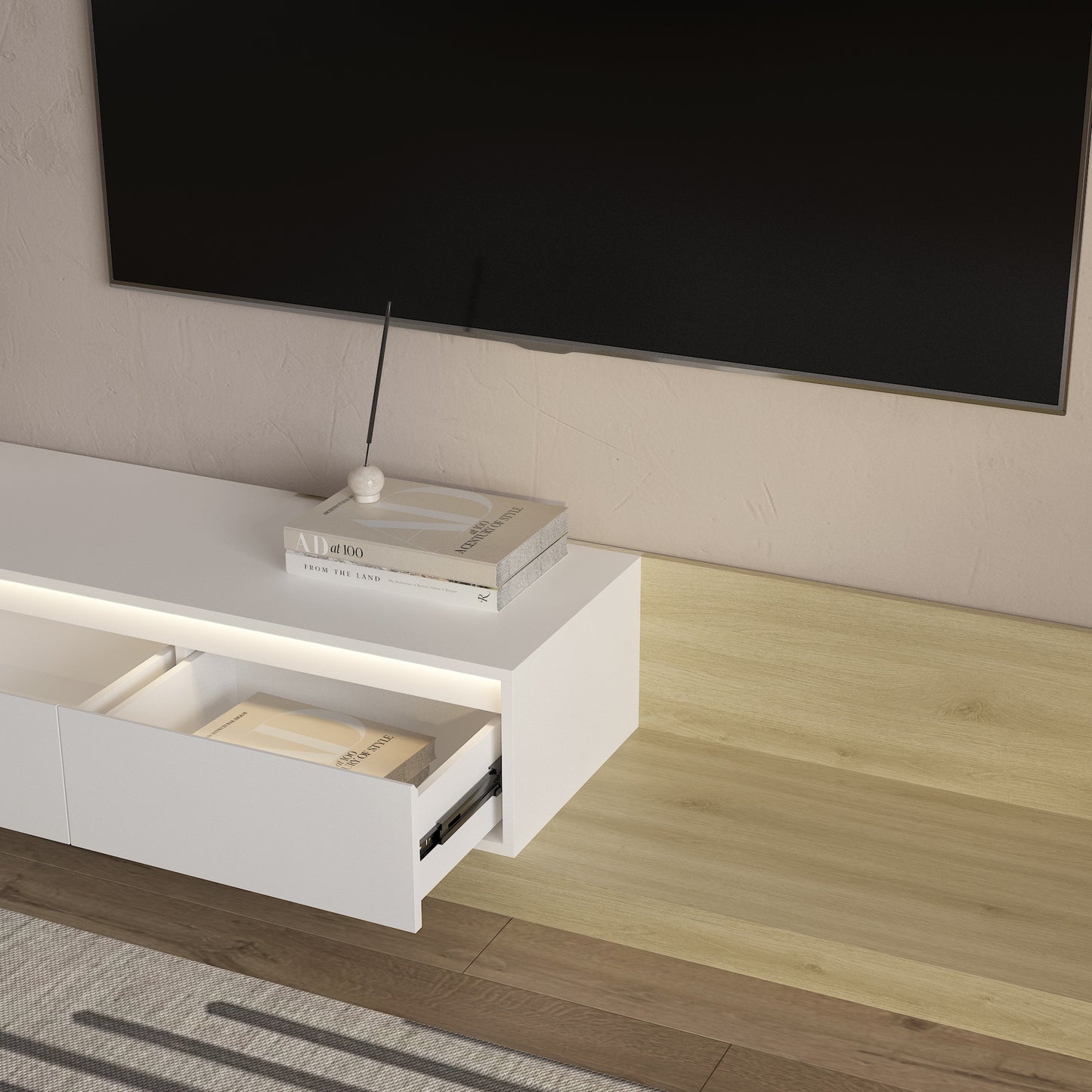 Modern TV Stand With LED Lights , Entertainment Center Wooden TV Stand, TV Stand Desk Media Cabinet With Storage For Living Room Bedroom