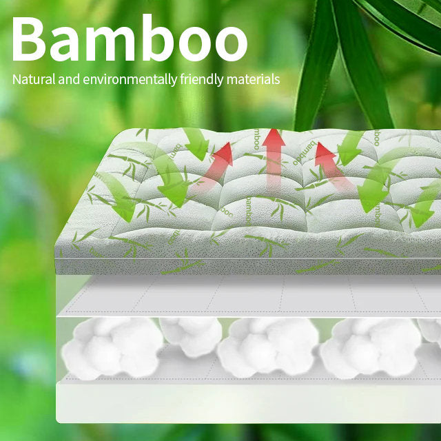 Cool Bamboo Mattress Topper Super Thick Breathable Bamboo Fiber Microfiber Fill 8 21 Deep Pocket Quilted Design For Home Hotel Dorm Machine Washable