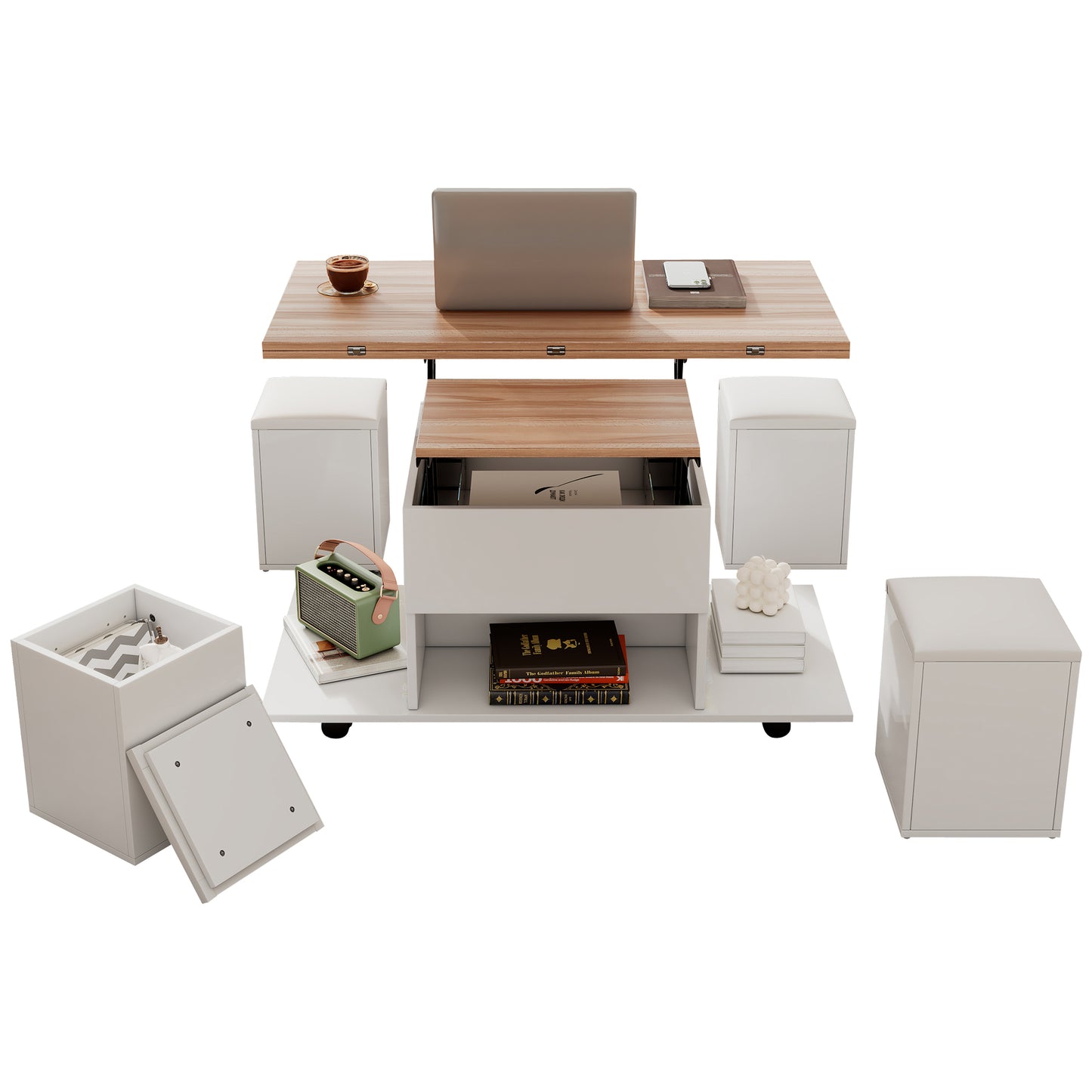 Lift Up Coffee Table, Coffee Table With Storage, Lift-Top Sofa End Tea Tables For Living Room Furniture , White