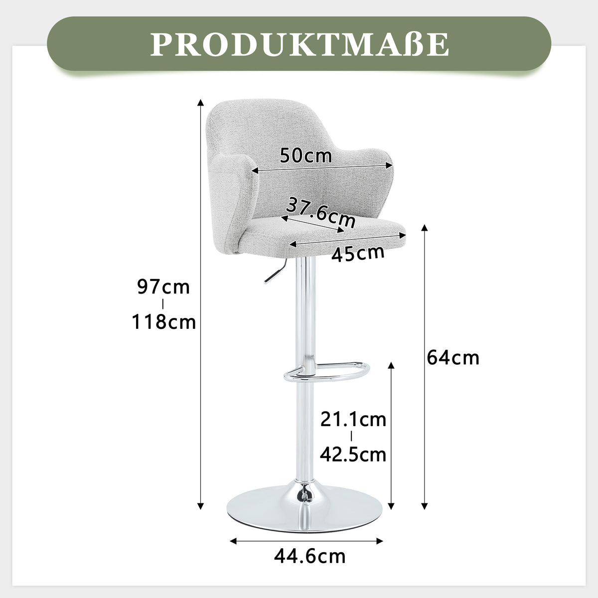 Adjustable Bar Stool Set Set Of 2 , Modern Upholstered Bar Stools With Armrests, Can Be Rotated 360 , Height Adjustable, Suitable For The Bar At Home And For Restaurants