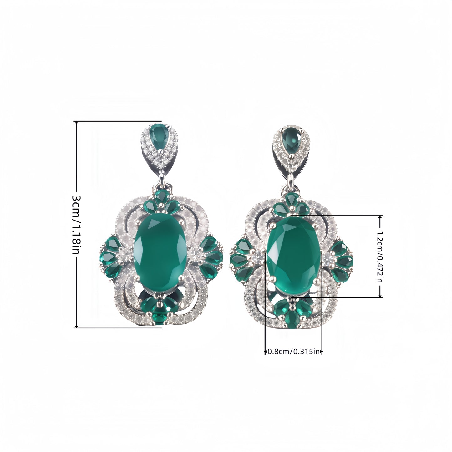 Vintage Oval Emerald CZ Floral Halo Drop Dangle Earrings For Women, Copper Silver Plated Multi Pear Green Crystal White Pave Stone Luxury Wedding Banquet Fine Jewelry Gift