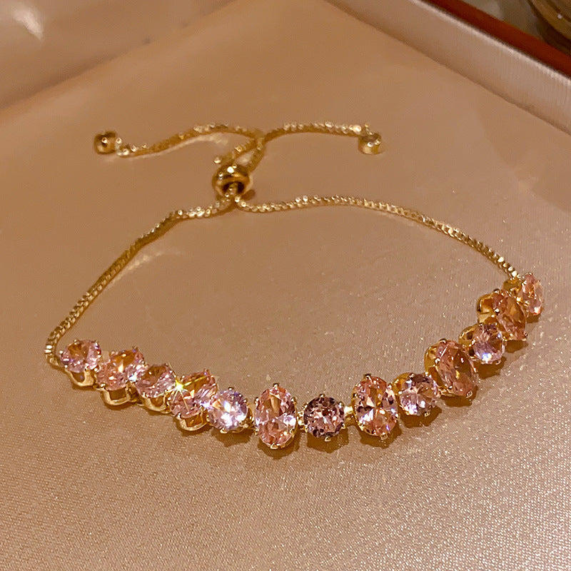 Parisian Style Oval CZ Bracelet Elegant Dainty Bangle For Bridesmaid Wedding Jewelry Gift